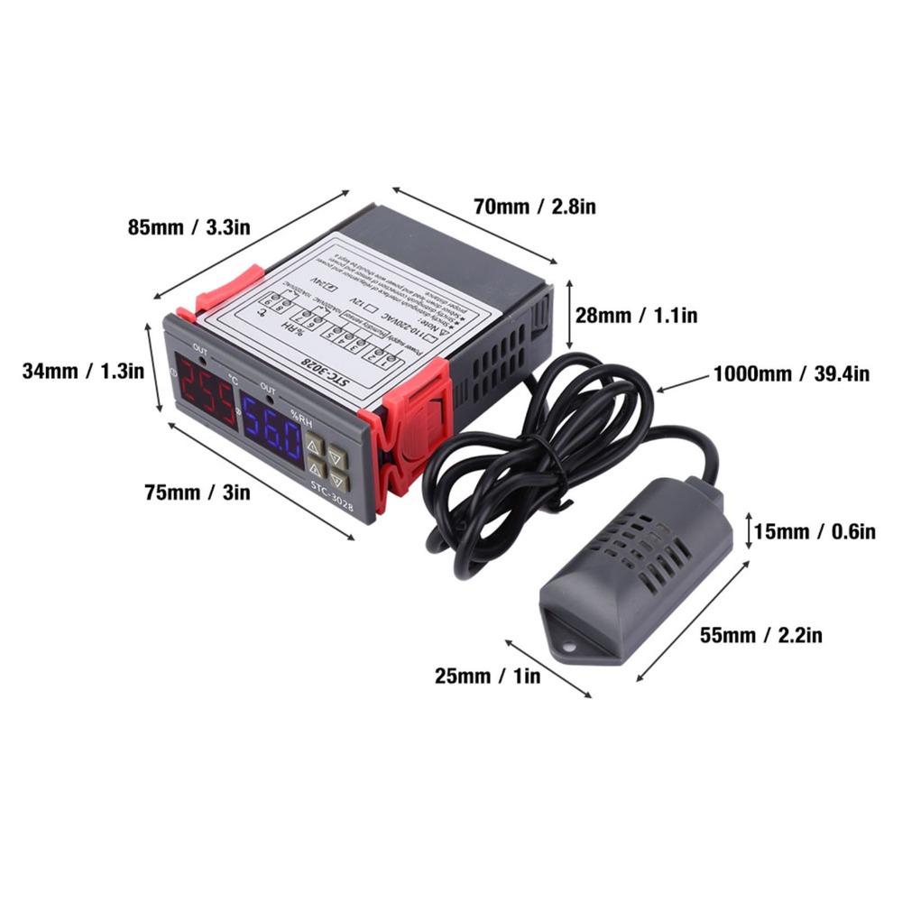 STC-3028 Temperatur-Feuchtigkeitsregler 12V / 24V / 110V-220V Heiz-Kühl-Schalter Doppelanzeige Thermostat Digitalanzeige