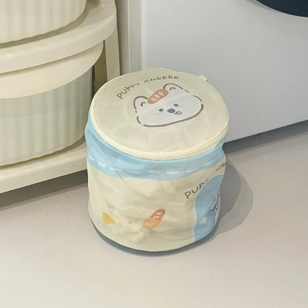 Cute Cartoon Puppy Zippered Mesh Laundry Bags Anti-Winding with Handle Protective Washing Bag Breathable Anti-deformation