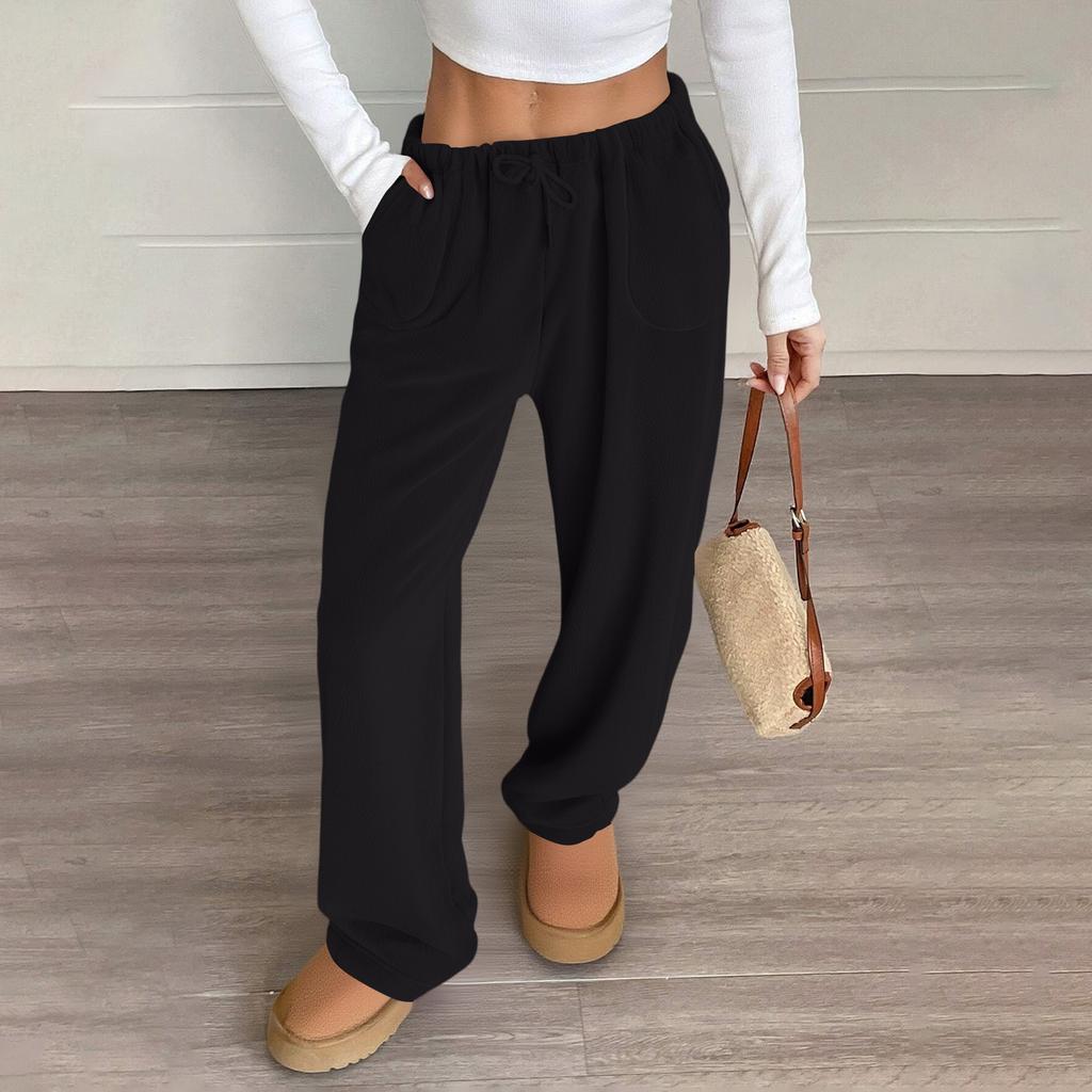 Women Pajama Pants Plush Sleep Pants Soft Elastic Waist Pajama Bottoms Solid Color Pants With 2 Pockets
