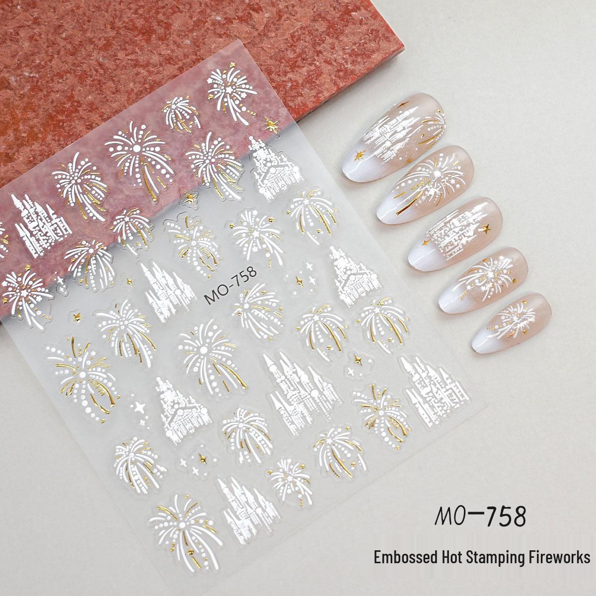 

New Year s Colorful Fireworks Nail Art Stickers - Embossed Romantic Design with Adhesive Backing