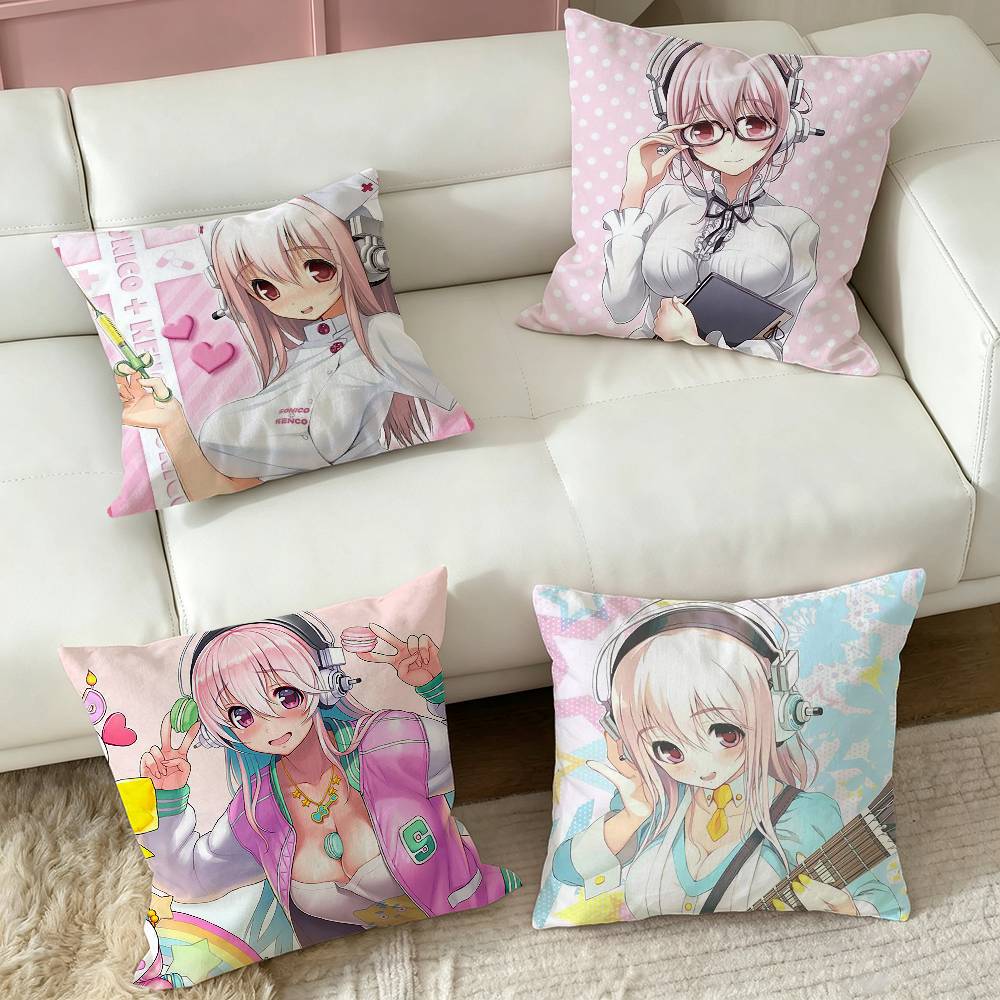 S-Super Sonico Square Double-Sided printed Pillow Case Bedroom Bedside Pillow Sofa Cushion Cover
