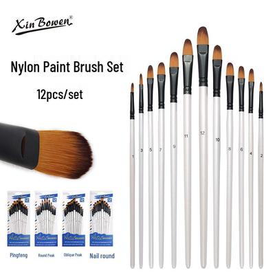 12-Piece Pearl White Oil Painting Brush Set with Two-Color Nylon Bristles for Kids' DIY and Watercolor Projects
