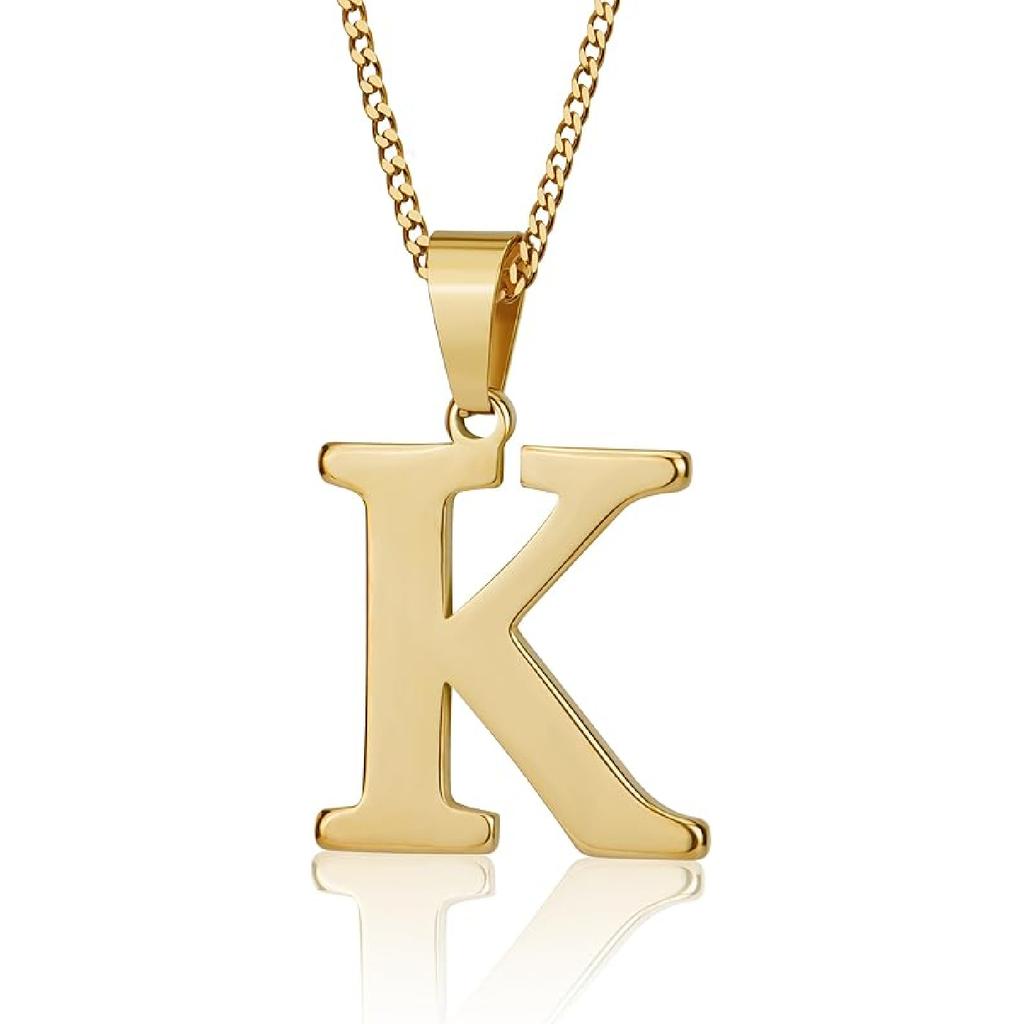 Suweibuke Initial Necklace for Men Women Boys Girls, 18K Gold Plated 26 Letters Pendant Necklace, Personalized Jewelry Gifts