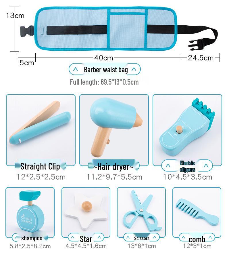 Realistic Toddler Barber Set: Wooden Hairdressing Tools with Waist Pack