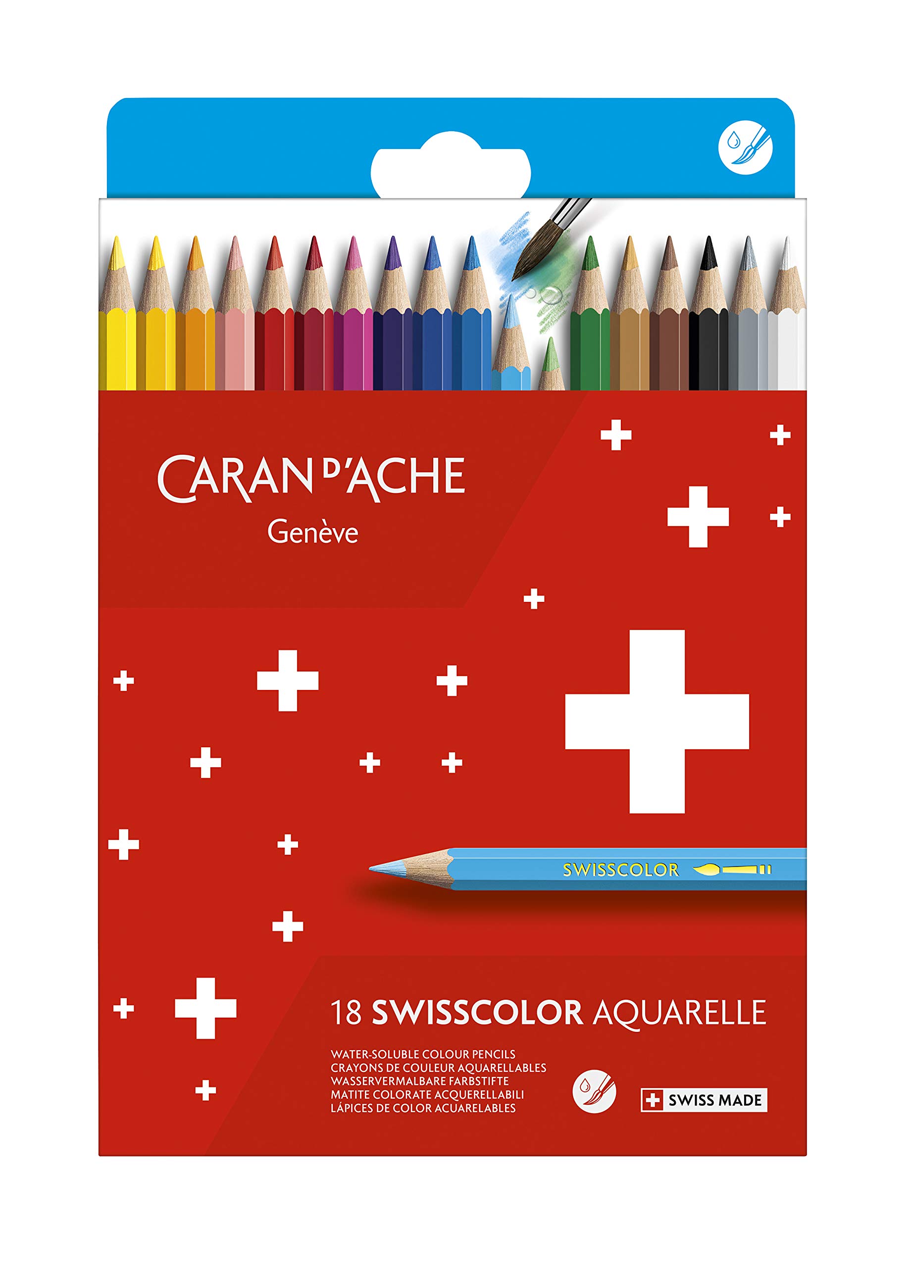 

Водорастворимые цветные карандаши Caran Swiss Color, набор из 18 цветов, бумажная коробка d Ache 1285-818