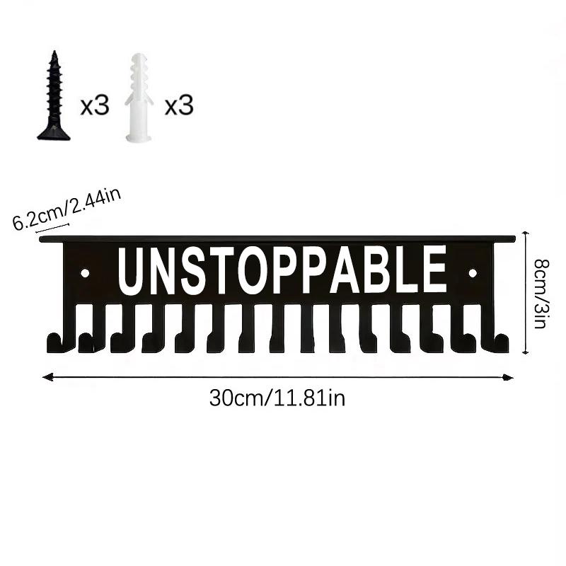 Medals & Trophy Display Stand Wall-Mounted Metal Key Hooks "Unstoppable" Design Inspirational Sports Wall Decor
