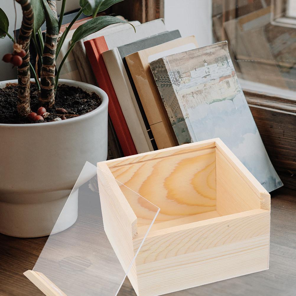 

2Pcs Transparent Acrylic Sliding Lid Wooden Storage Box for Jewelry Cosmetics Stationery Desk Organizer Clear Display Sundries 18X18X10CM