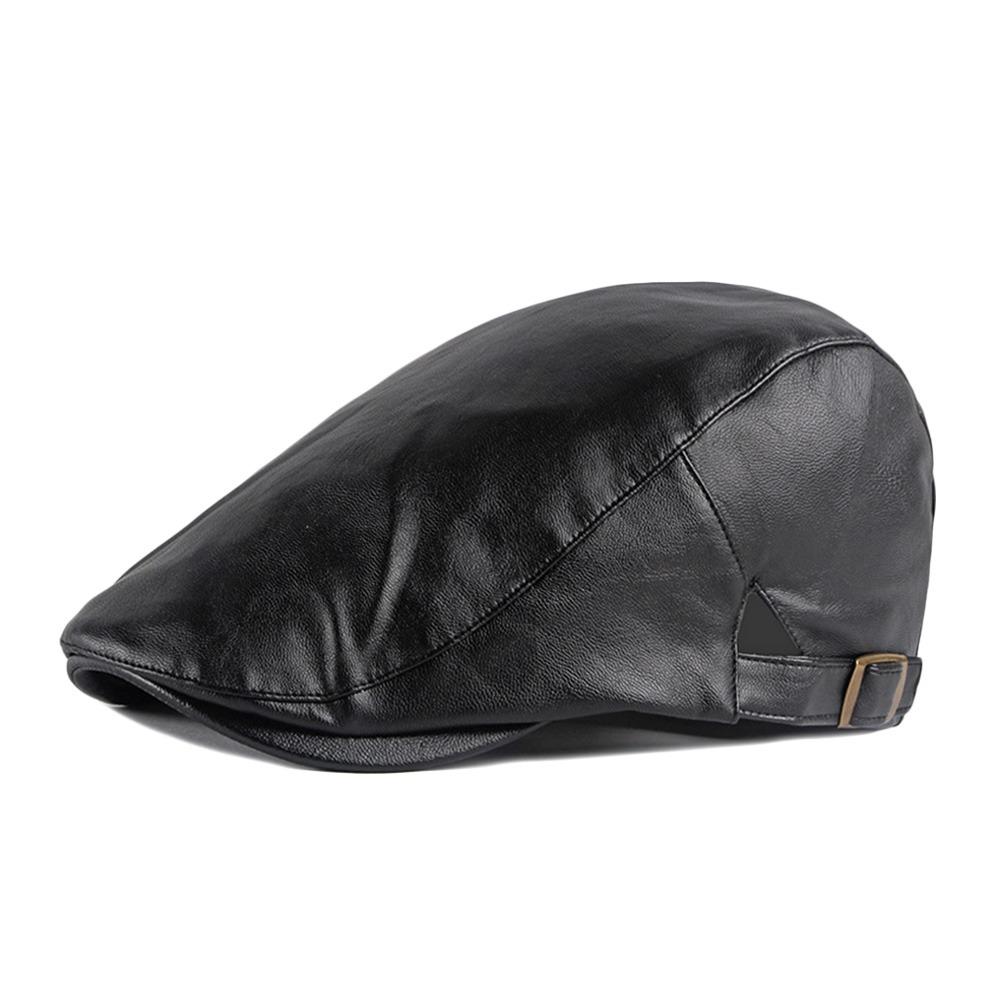 Fashion PU Beret Hat Casual Retro Painter Hat British Style Adjustable Leisure Visor Cap Men Women