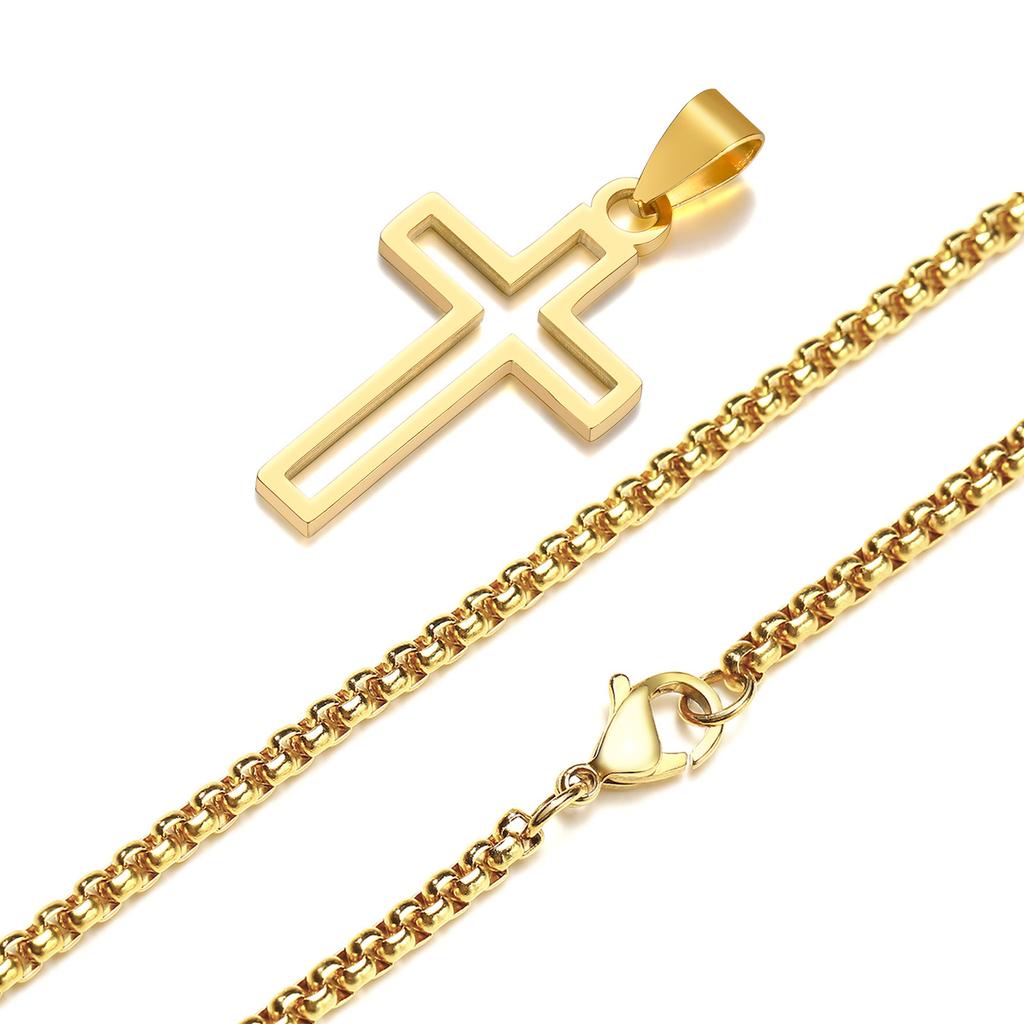 Casual Hollow Cross Necklaces for Men Boys,Waterproof Stainless Steel Cross Pendant Necklace,Religious Faith Prayer Zircon Gift
