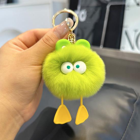 Plüsch-Cartoon-Ball-Schlüsselanhänger, große Augen, Stressabbau, flauschiger runder Quetschball, Spielzeug, DIY Mini-Metallring, Schlüsselanhänger, Anhänger, Rucksack, Ornament, Geburtstagsgeschenk