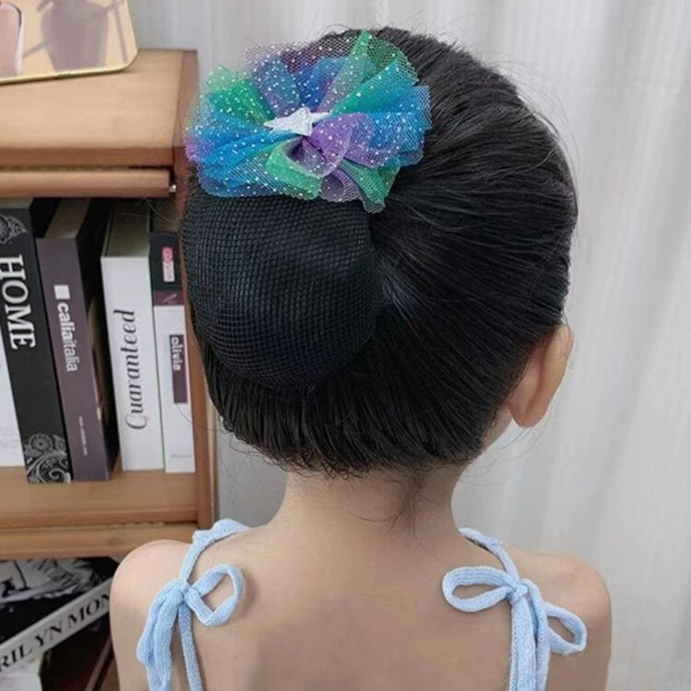 2PCS Spring Clip Ballet Hair Net Fashion Headdress Korean Bun Snood Girls Elastic Hair Net  Kids