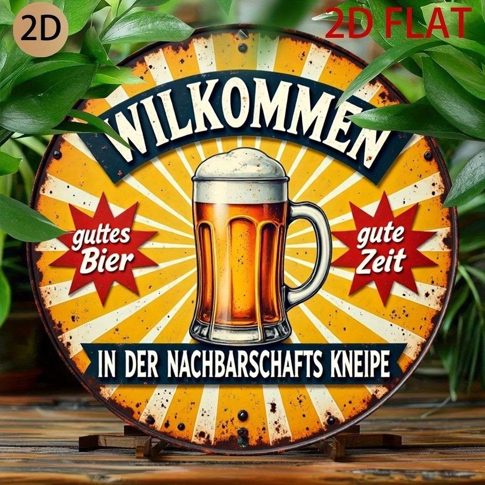 Retro Metal Beer Sign Round Wall Decor Bar Garage Tin Poster