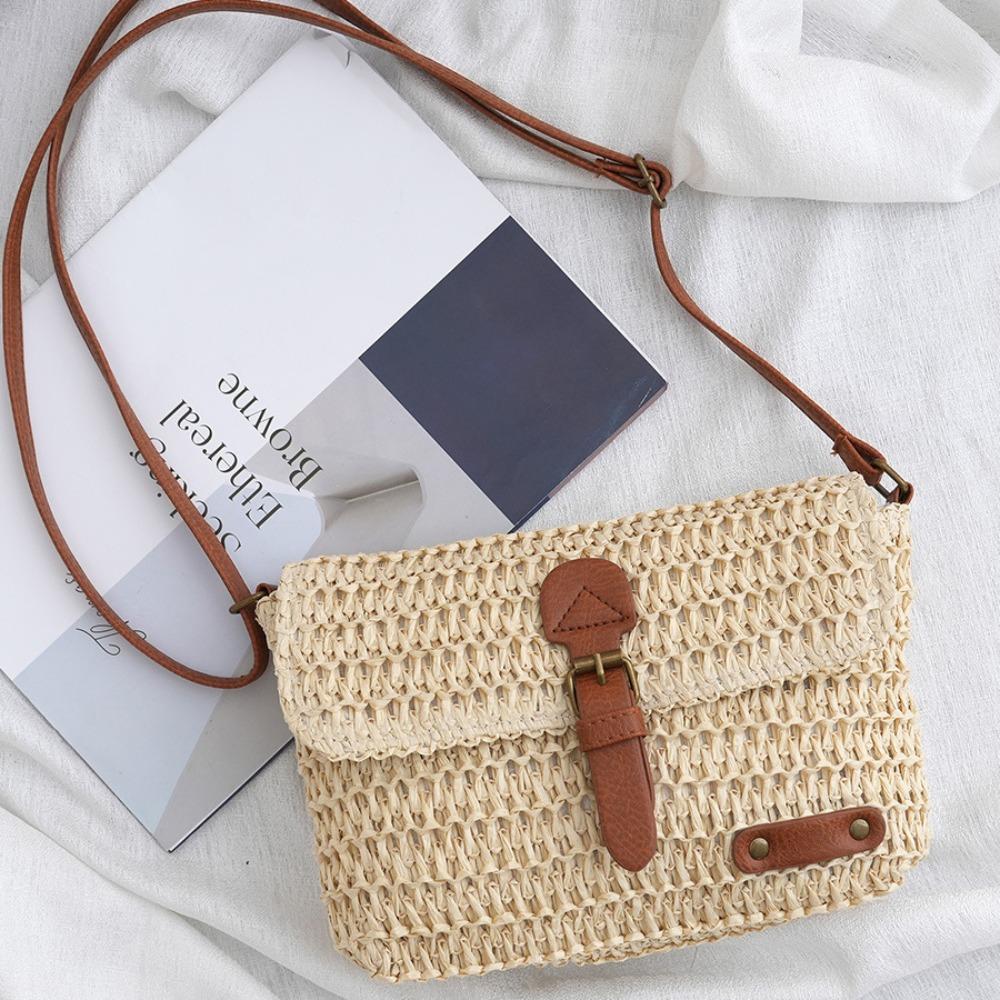 Grass Retro Messenger Bag Large Capacity Weave Handbag Trendy Woven Straw Crossbody Bag Women хаки