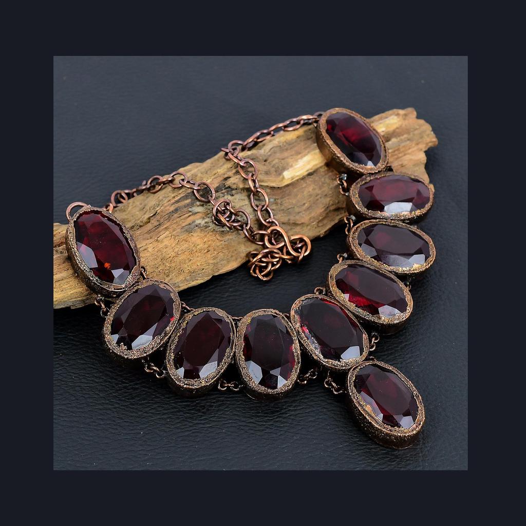 Red Garnet Necklace Gemstone Jewelry, Copper Electroformed Necklace, Handmade Jewelry Birthstone Necklace, Gift For Him