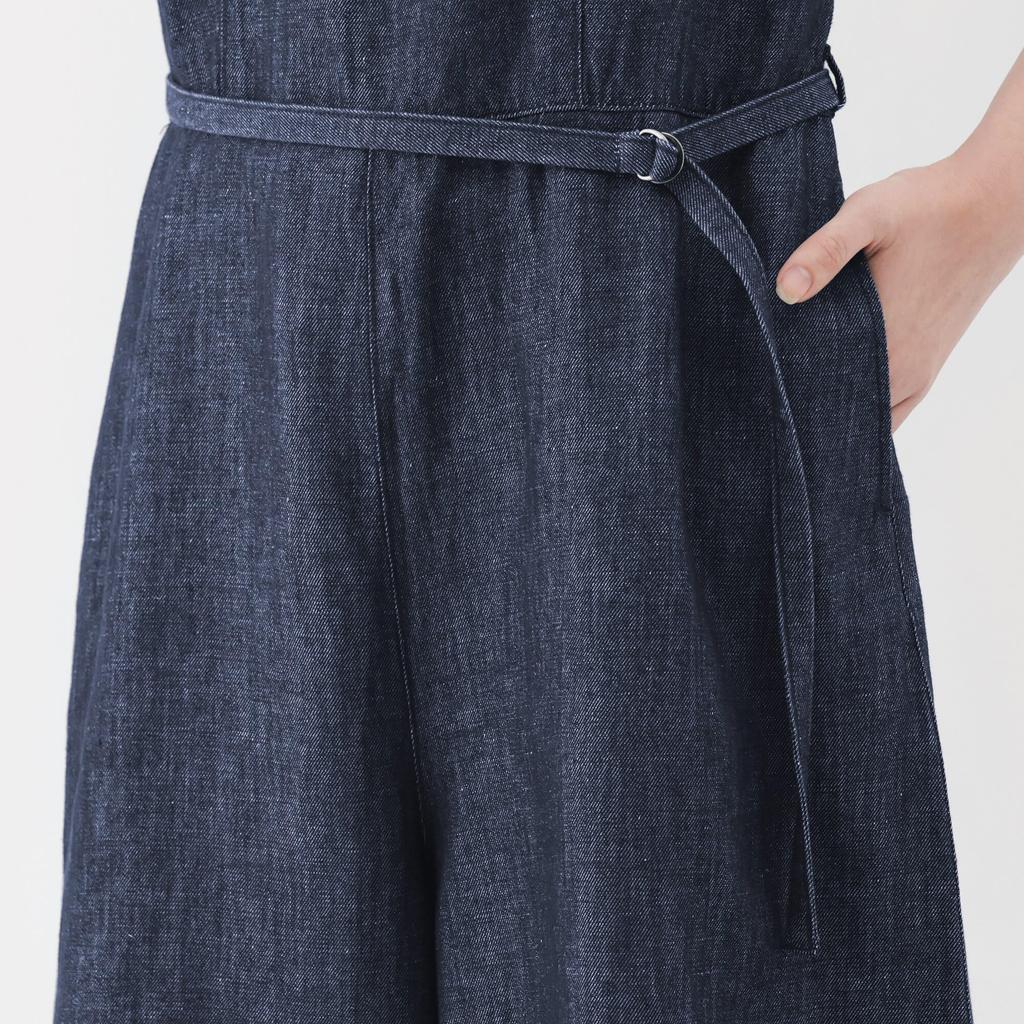 MUJI Hemp Blend Denim Size BC2N8A5S Women's Jumpsuit, Navy, XL,