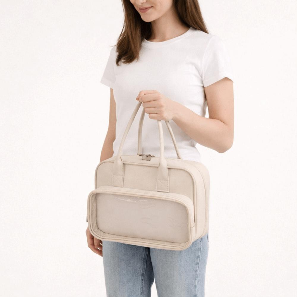Einfarbige Hand-Kosmetiktasche Große Kapazität Kulturtasche Einfache Make-up-Tasche Damen