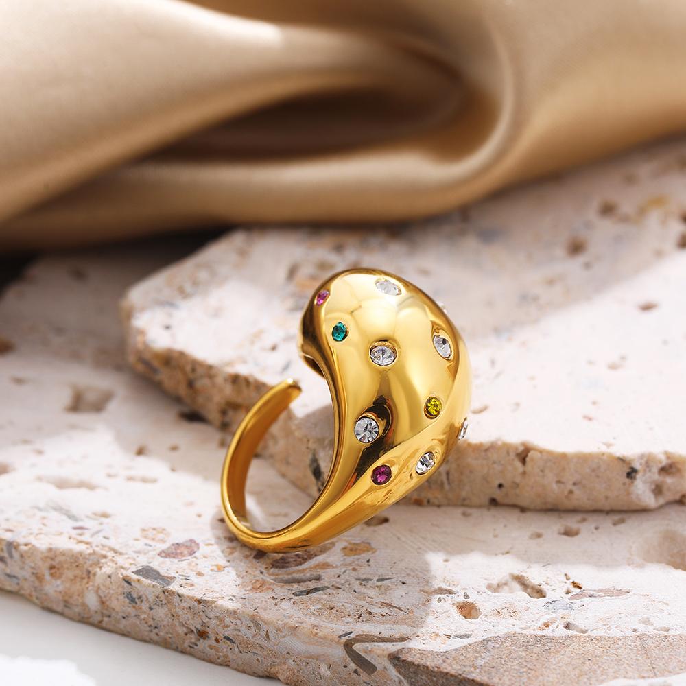 PVD Gros Waterdrop Multicolor Strass Inel Deschidebil Oțel Inoxidabil Perla Luciu Indie Inele Femei Bijuterii Vintage Designer