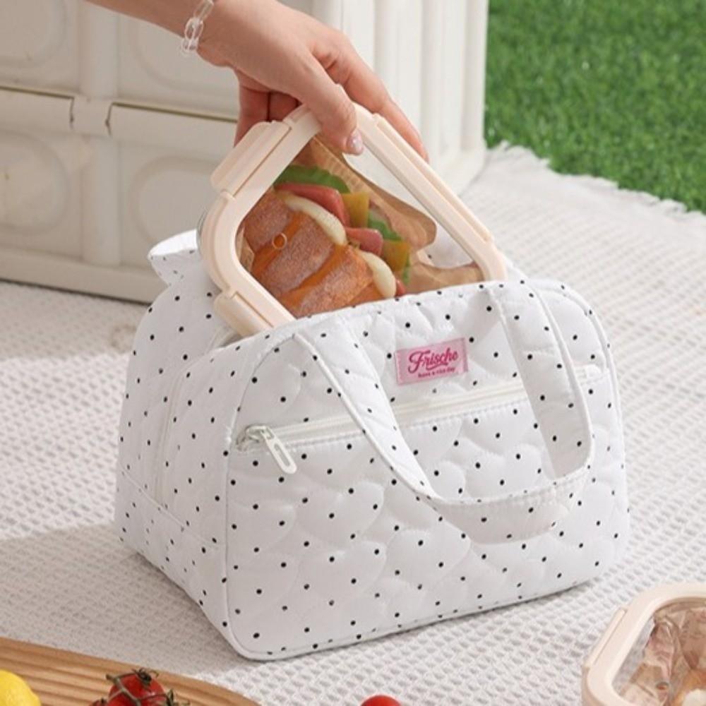 Durable Lunch Tote Bag Portable Food Container Bag Polka Dots Insulated Lunch Bag Office