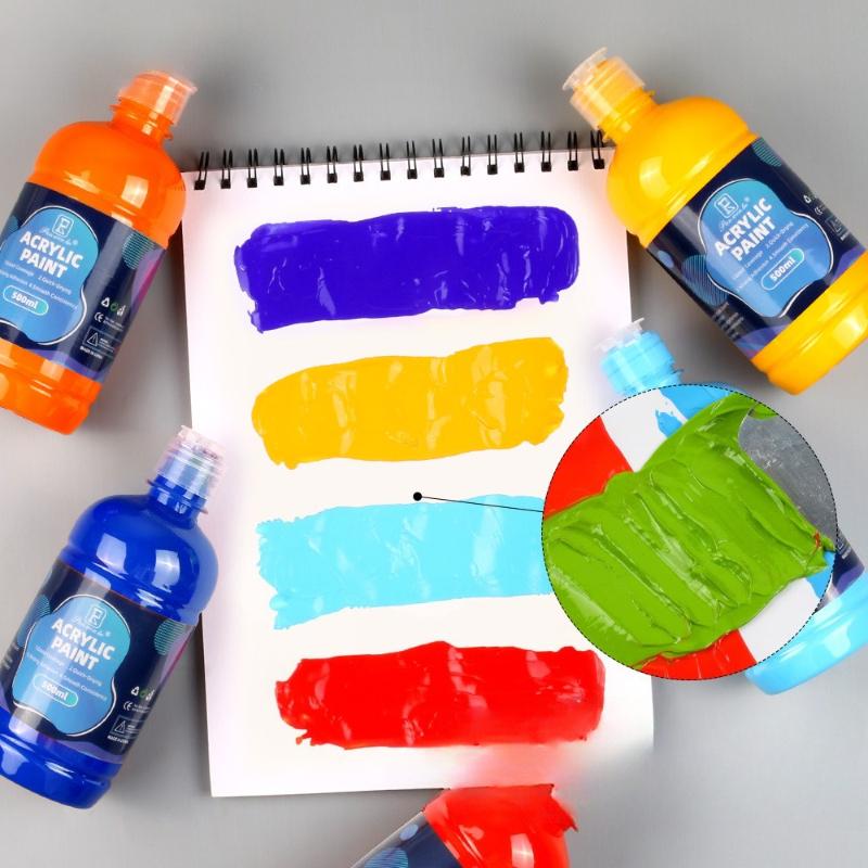 12 Färger Stor Partipack Akrylfärg(500 ml/17 oz) Flaskor, Canvas, Stenar, Trä, Tyg, Keramik, Giftfria för Konstnärer och Vuxna