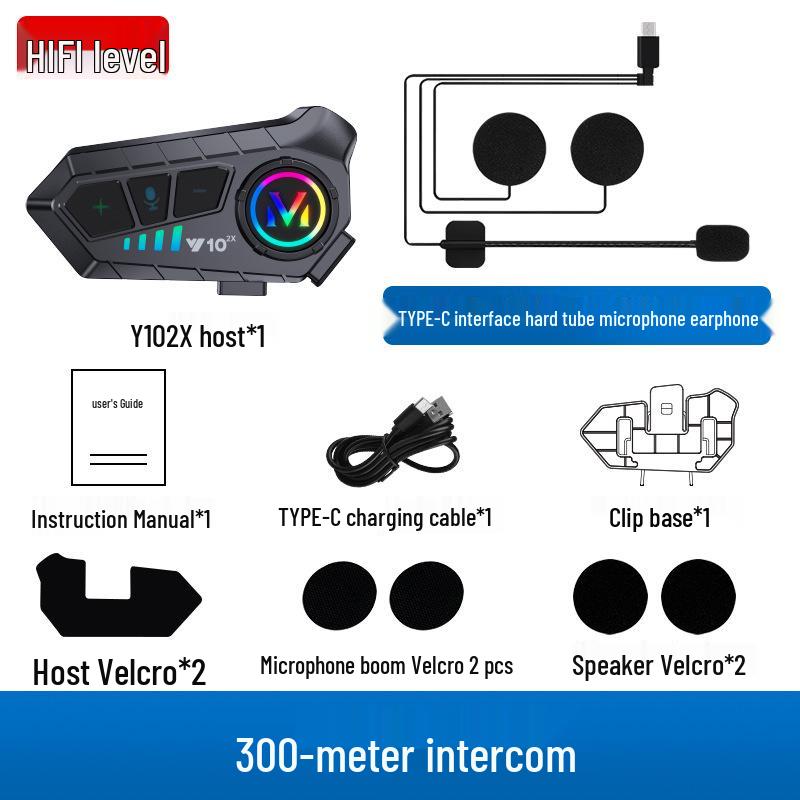 Y10-2X Bluetooth Helmet Intercom Headset, 500m Range, 2-Person Smart Voice Communication