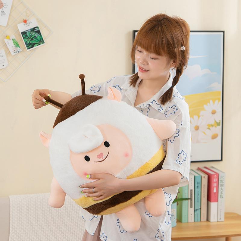 

Egg doll team bee sheep doll original leather lamb plush toy cloth doll throw pillow birthday gift girlfriend 30cm