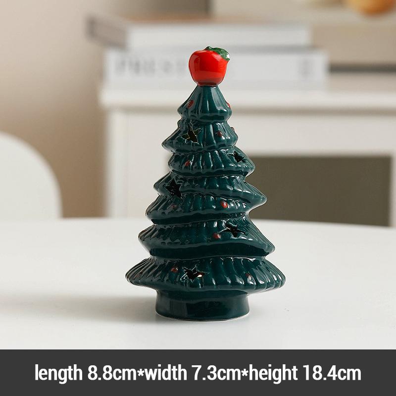 Ceramic Christmas Tree Night Light Xmas Desktop Decoration Ornaments Practical High-End Holiday Gift for Girls - Without Battery