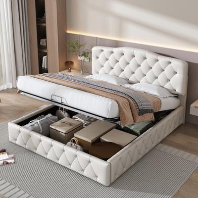 Doppelbett, höhenverstellbar, weich, bequem, Schlafbett, moderne Möbel, Kunstleder-Plattformbett, Schlafzimmer, einfaches Bettgestell, Haushaltsbedarf