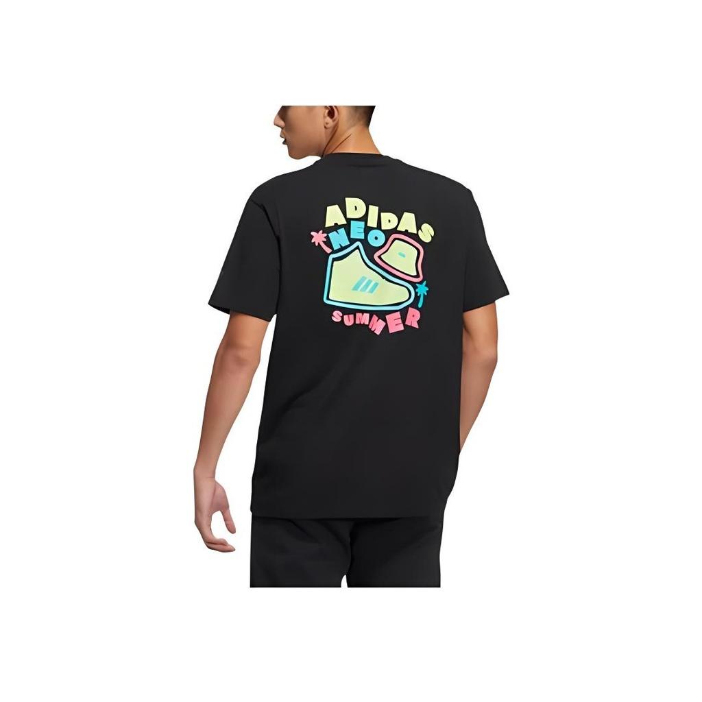 Adidas Neo Cartoon Letter Print Casual Round Neck T-Shirt Unisex Tops Black HS8852
