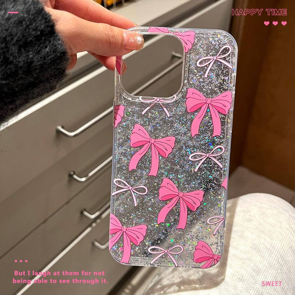 Glitter Bow Is Suitable for Iphone16 Phone Cases  Apple 15 High transparency 14 and 13 Protective Cases  12 and 11 Hard Cases