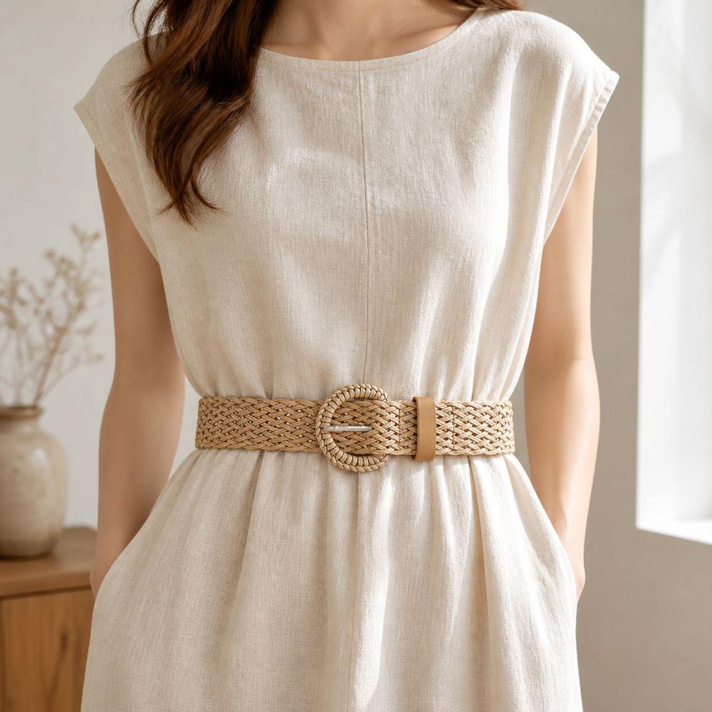 Vintage Stil Geflochtener Taillengürtel Runde Ringschnalle Damen Taillengürtel Rockzubehör