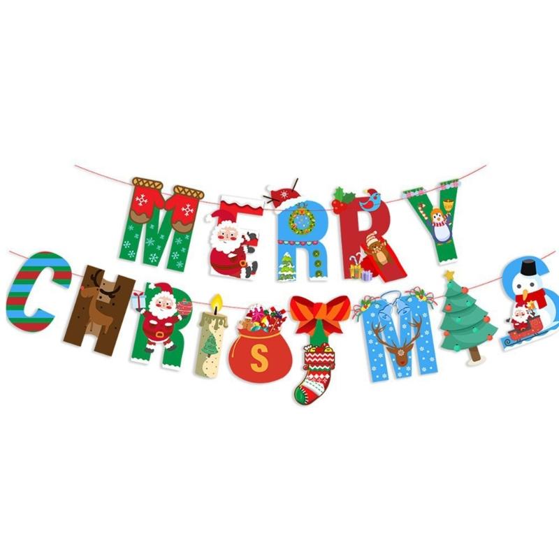 2 Pcs Christmas Party Decorations Santa Paper Banners Merry Christmas Banners for Outdoor Indoor Decoration