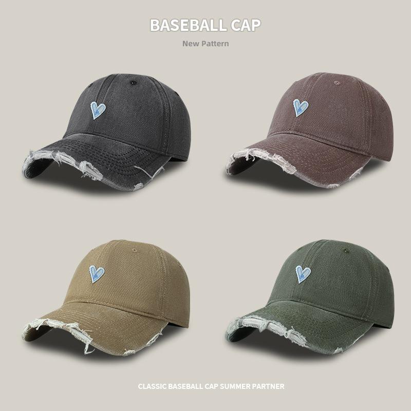 Soft Top Baseball Cap Female Cartoon Love Washed Hole Shading Cap Trendy Sweet Cool Wide Brim Cap