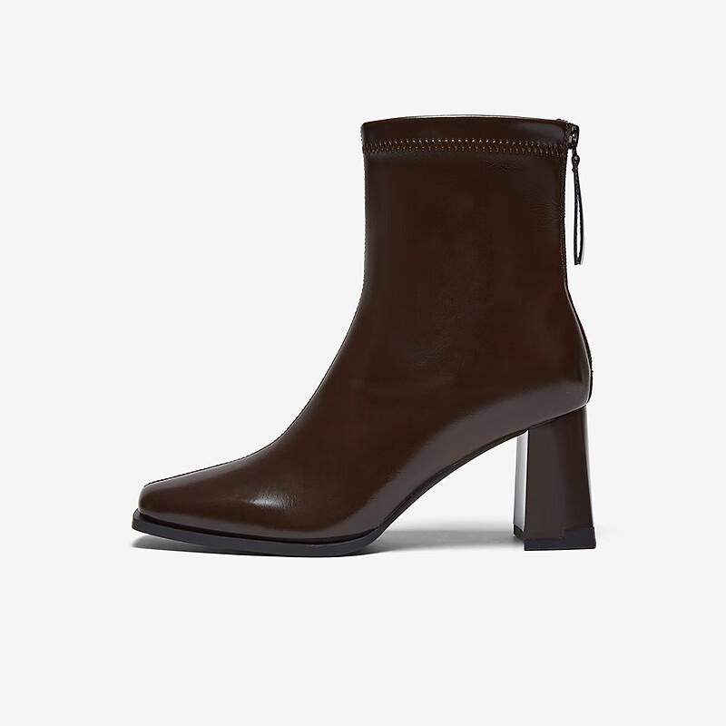 Besto Women's Square Toe Chunky Heel Mid-Calf Boots B2812DZ5
