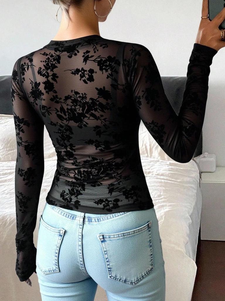 2025 Top met opstaande kraag en mesh basislaag - Slim fit dames T-shirt (Europese en Amerikaanse pasvorm)
