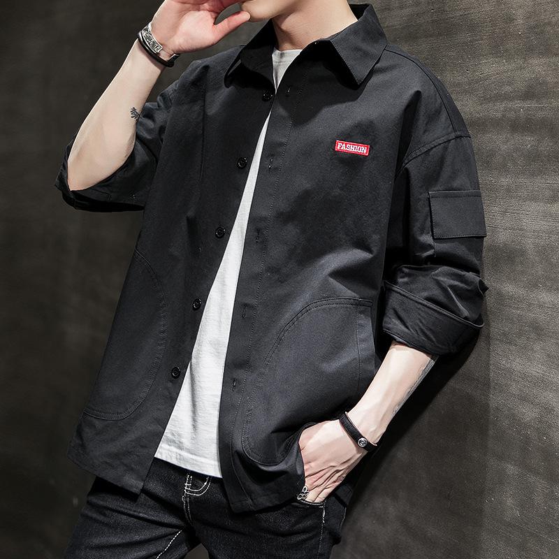 Весенняя мужская рубашка Молодежная повседневная куртка Модная мужская хлопковая рубашка M чёрный