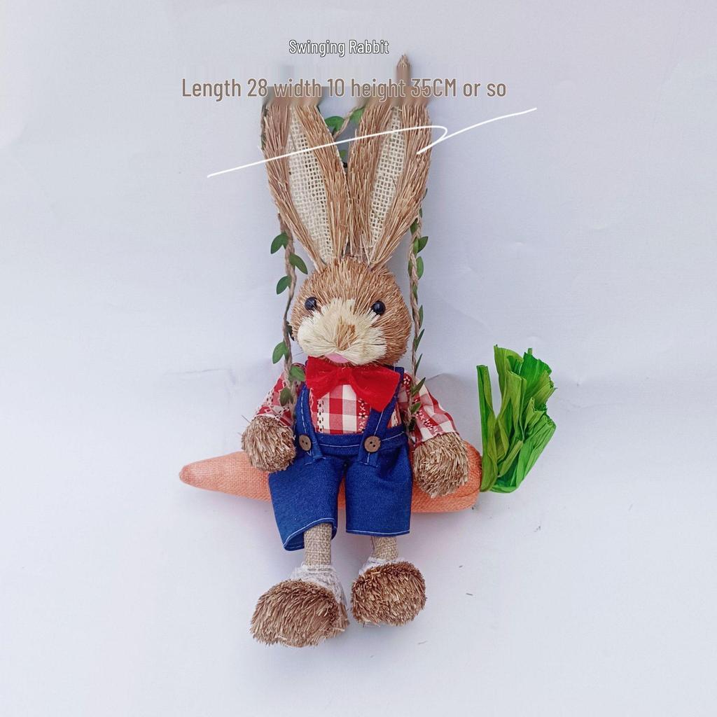 Handmade Straw Woven Rabbit Ornament - Cute Mori Style for Christmas & Easter