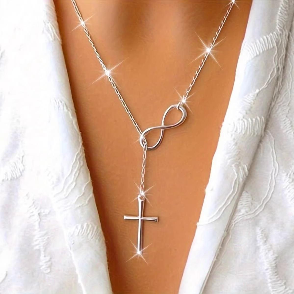 Women s Cross Pendant Sweater Chain Necklace - Fashion Jewelry One Size