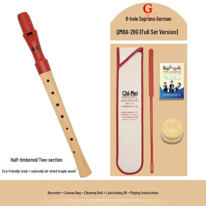 Chime Soprano Recorder: Half-Wood, Six/Eight-Hole, German/English Fingering, for Adults & Children.