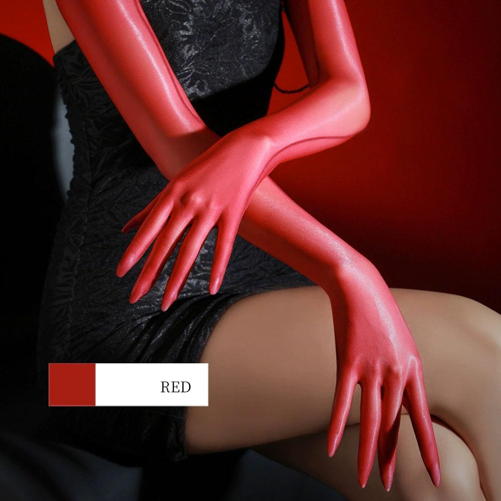 3D Ultradünne 500-Pin Fünf-Finger-Handschuhe Öl Glänzend Hoch Elastische Passform Strumpf-Stil Handschuhe Damen Party Nachtclub Mode