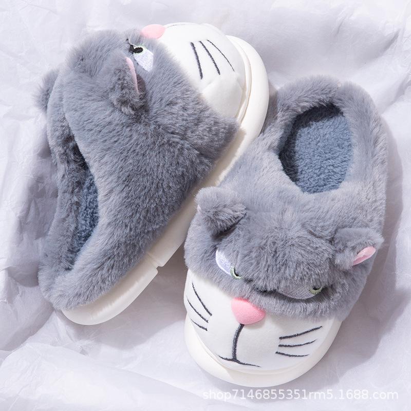 Bomullstøfler vinter ny søt katt hjemme varme komfortable pustende tykk såle fortykket bomull mopp