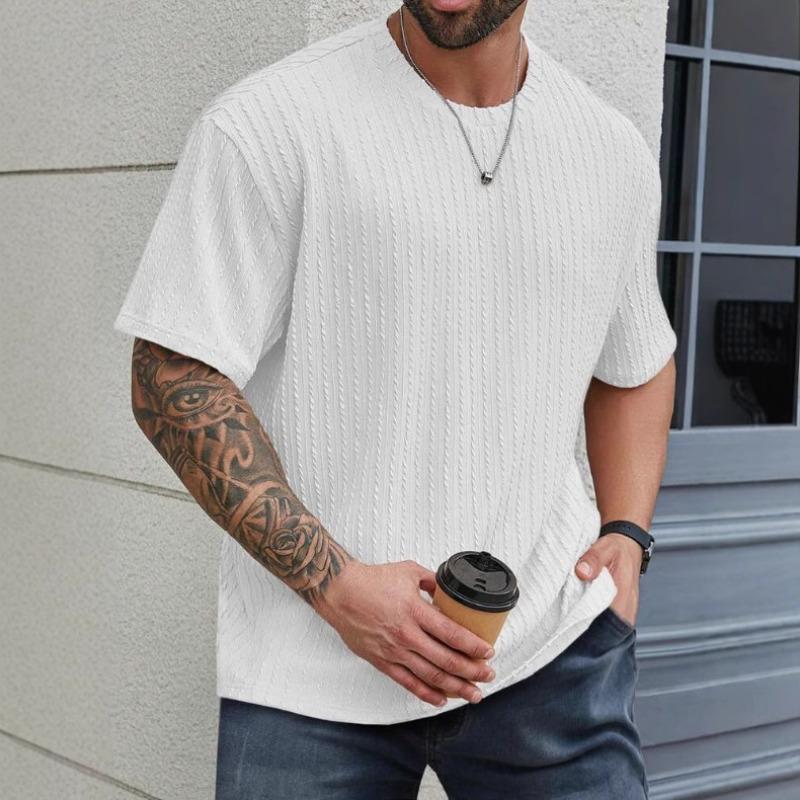 

Mens Casual Solid Color Textured Short Sleeve Crew Neck T Shirt S белый