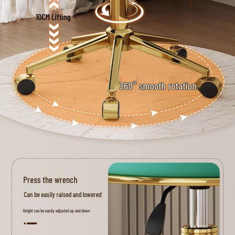 Swivel Bar Stool with Casters, High-Legged Makeup Chair, Adjustable Dressing Stool with Backrest, Streamlined Design for Home Beauty.