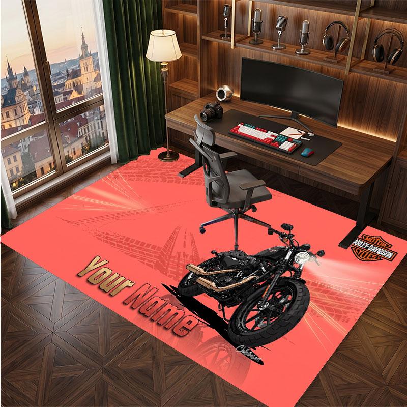 Tappeto in Velluto di Cristallo Personalizzato Harley-Davidson, Tappeto Morbido Antiscivolo con Testo Nome Personalizzato per Soggiorno Camera da Letto