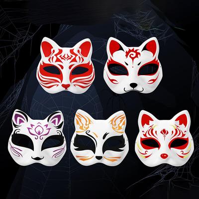 Japanese Mask Half Face Hand-painted Cat Fox Mask Anime Masquerade Halloween Festival Cosplay Prop