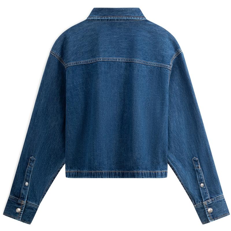 Calvin Klein Cotton Vintage Minimalist Pocket Loose Short Denim Shirt Women Shirts Denim-Blue J224416