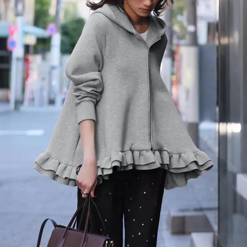 ZANZEA Dámské podzimní zimní ležérní mikiny s dlouhým rukávem a kapucí, svrchní oděv