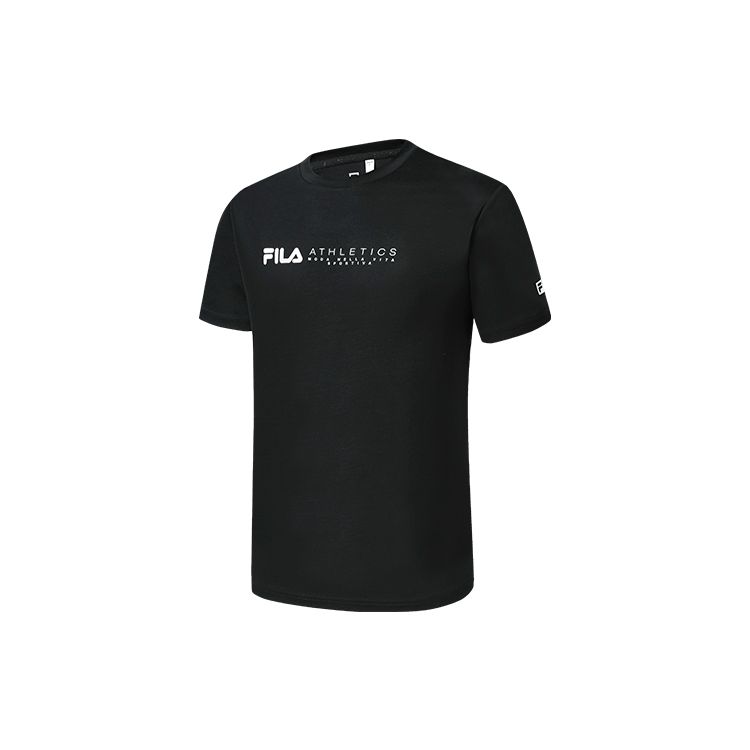 

FILA Simple Letter Logo Print American Vintage Round Neck Sports Knit Short Sleeve T-Shirt Men Tops Deep-Black A11M311103FBK M