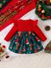 2025 Christmas Baby Romper - European & American Style: Girls' Autumn Print Ribbed Jumpsuit with Skirt