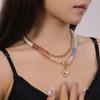 Colorful Beaded Layered Necklace Women Heart Pendant Beaded Choker Cute Boho Necklace for Girls Holiday Summer