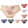 Women Underpants Butterfly Embroidery See-through Mesh Briefs Mid Waist Hollow Out Elastic Wedding Night Bedroom Lady Underpants